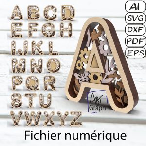 Alphabet 3D Floral – Fichiers Numériques Découpe Laser (SVG, DXF, AI, PDF, EPS)