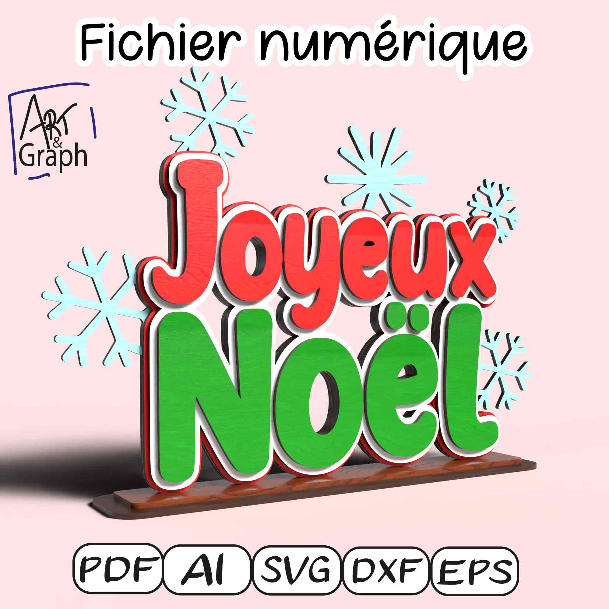 Fichier numérique Joyeux Noël pour découpe laser – lettrage décoratif multicouche