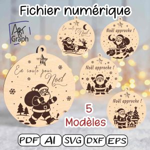 5 modèles fichiers numériques Calendrier de l’Avent Noël Père Noël pour découpe laser