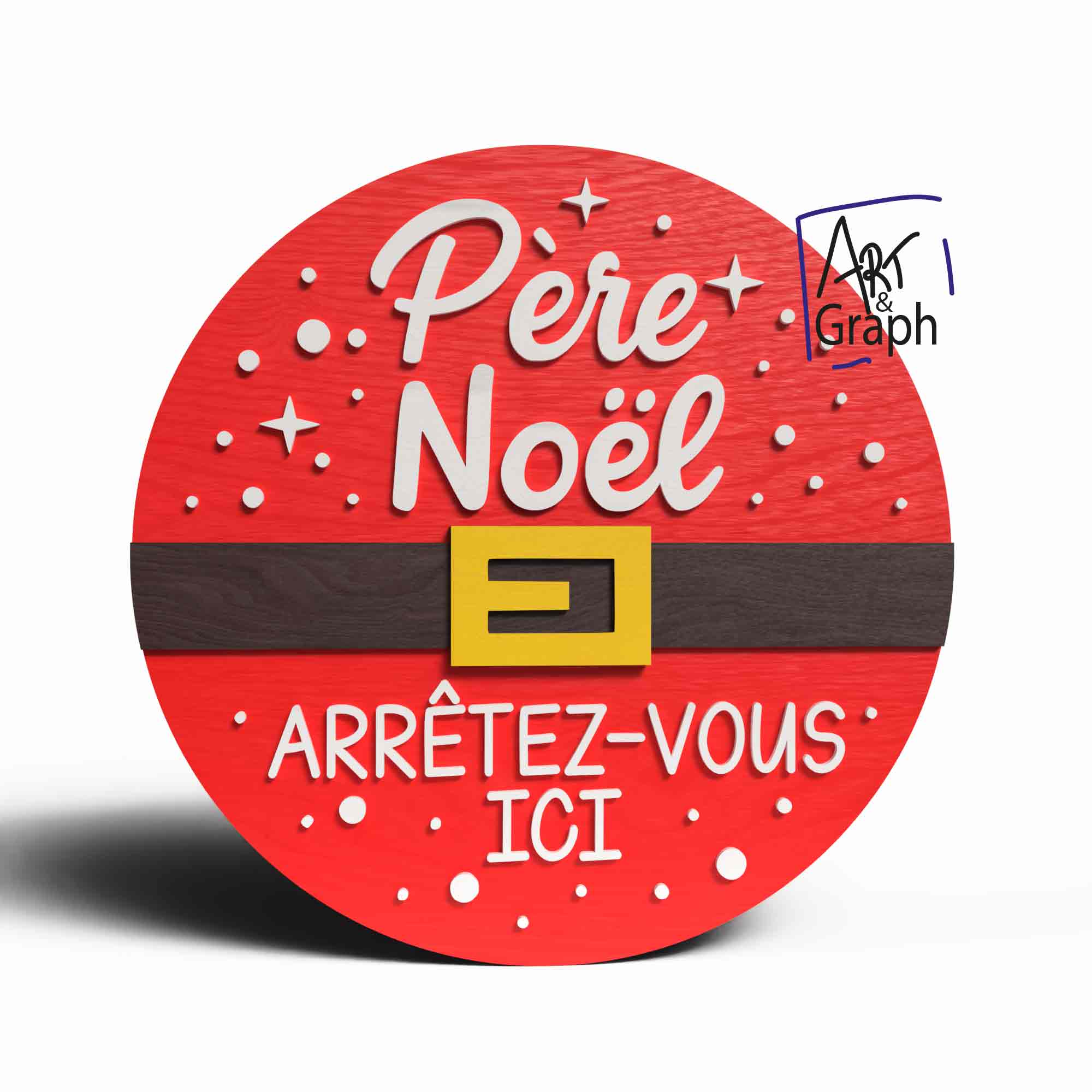 Décoration murale Père Noël arrêtez-vous ici – Fichiers numériques découpe laser (SVG, DXF, AI, PDF, EPS) – Image 3