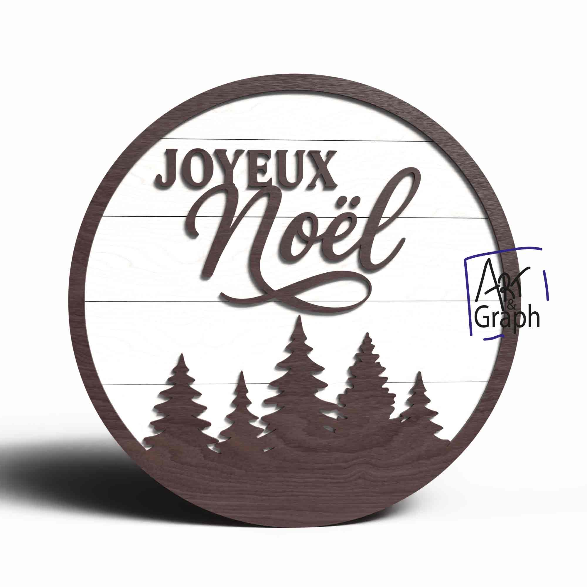 Décoration murale Joyeux Noël rond – Fichiers numériques découpe laser (SVG, DXF, AI, PDF, EPS) – Image 3