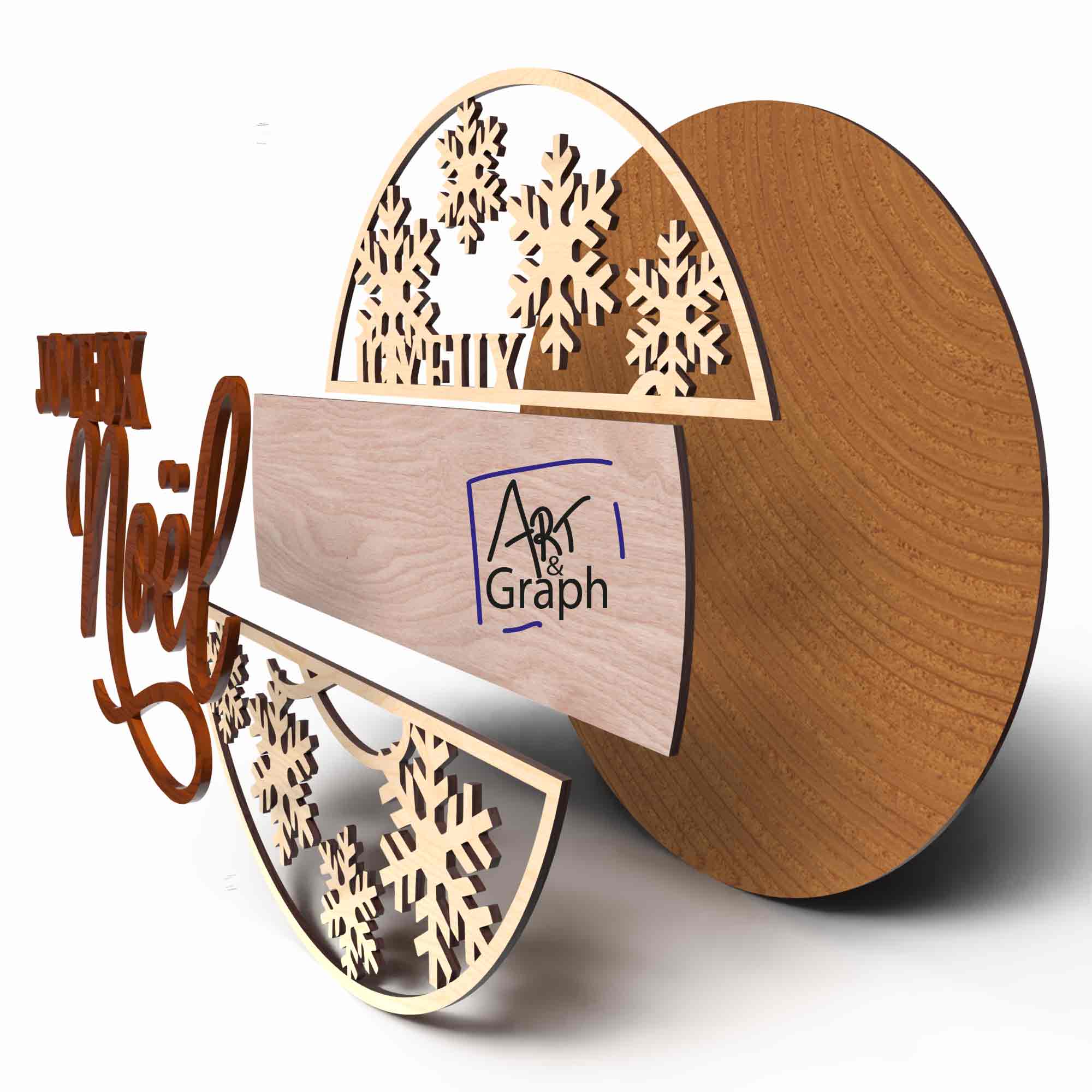 Décoration murale Joyeux Noël flocons – Fichiers numériques découpe laser (SVG, DXF, AI, PDF, EPS) – Image 4